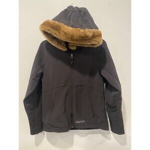 Marmot Women's Black Furlong Fleece Lined Faux Fur Trim Hood Jacket Sz Medium